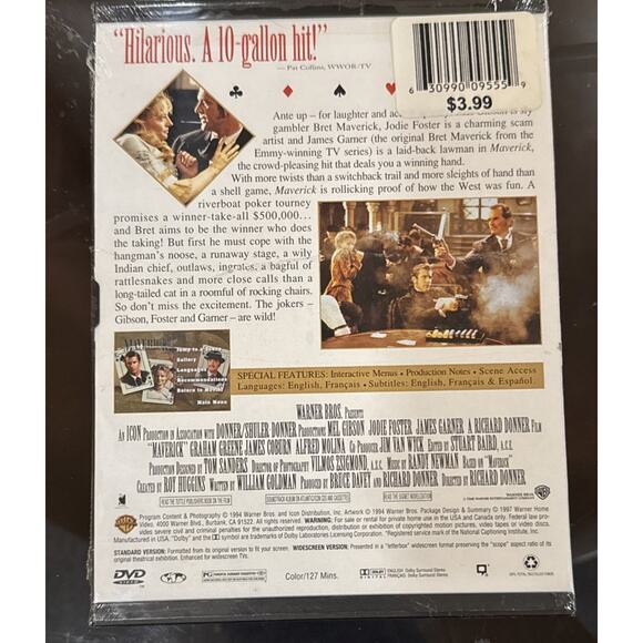 New/Sealed-Maverick (DVD, 1997 ) Mel Gibson /Jodie Foster - Picture 2 of 4